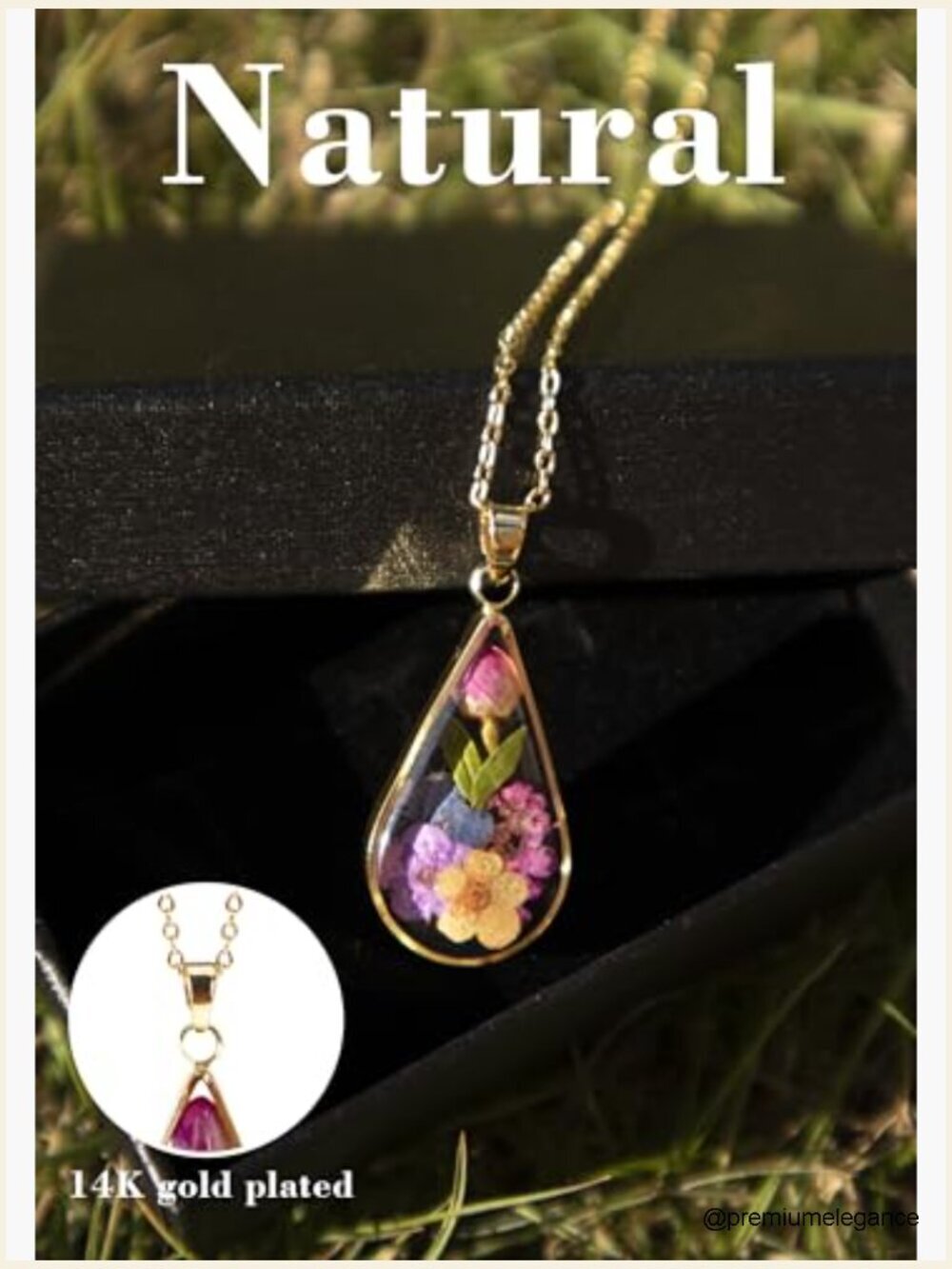 Gold Plated Pressed Flower Pendant Necklace for Women, Dried Real Flower - Picture 6 of 7